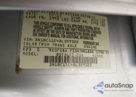 2008 Nissan Versa 1.8Sl from USA, damaged, VIN 3N1BC11E48L359322